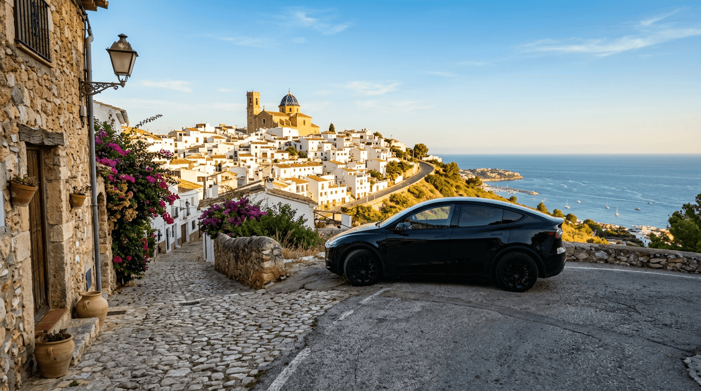 Alicante Airport to Altea transfer, private electric Tesla along the Altea coastline