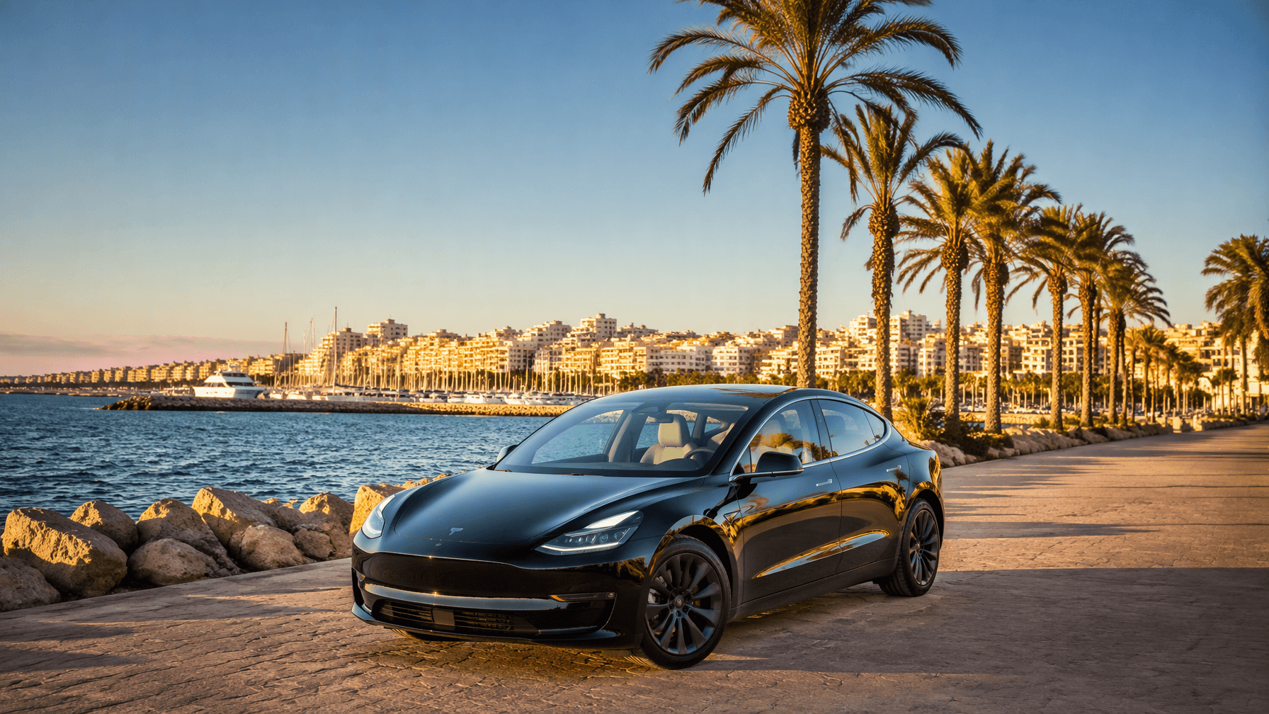 Alicante Airport to Torrevieja transfer, private electric Tesla along the southern Costa Blanca coast