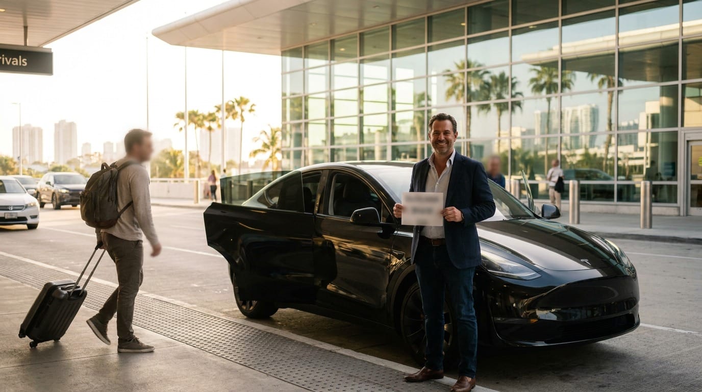 Valencia Airport to Benidorm transfer, private electric Tesla on the coastal motorway