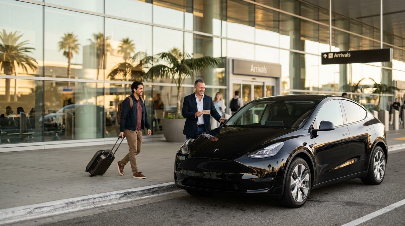 Valencia Airport to Denia transfer, private electric Tesla near the Denia coastline